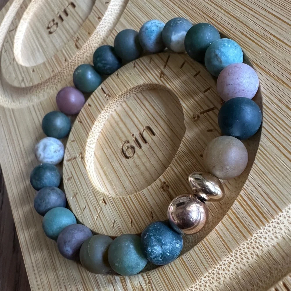 Matte Indian 8mm Agate Stretch Bracelet w/ 14k Gold & Rose Gold Spacers
